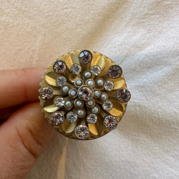 Vintage Y2K Juicy Couture Gold Pearl Diamond Cocktail Ring - Picture 5 of 9